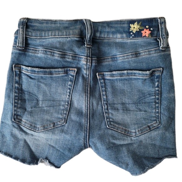 American Eagle Next Level Stretch Midi Shortie Blue Denim shorts Size 000 - Picture 1 of 13